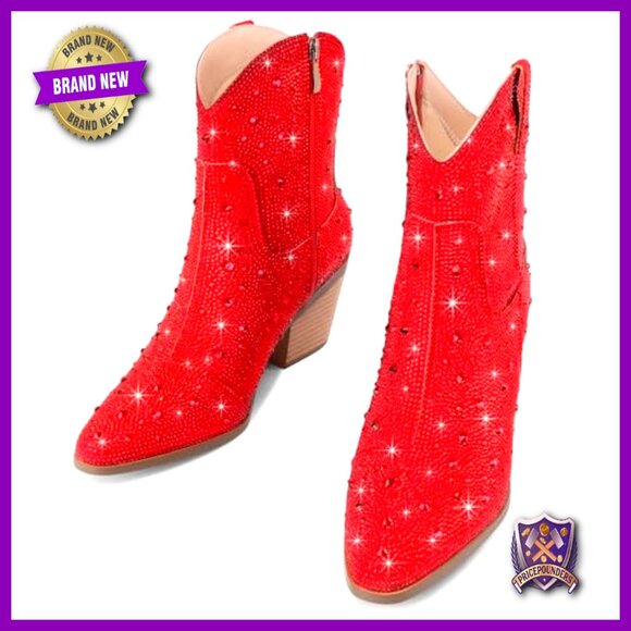 Rhinestone Cowgirl Ankle Boots Chunky Heel Western Fashion Comfortable Side - Picture 5 of 7